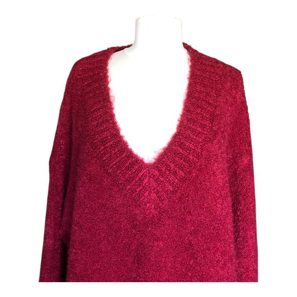 Aerie Oversized Ribbed V-Neck Sweater Long Sleeve Red Pullover Women's Medium - Picture 2 of 14